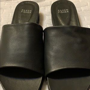 Eileen Fisher soft black leather mules/slides-8